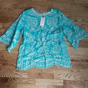 (M) NWT Anthropologie Solitaire Embroidered Bohemian Coastal Top Statement Beach